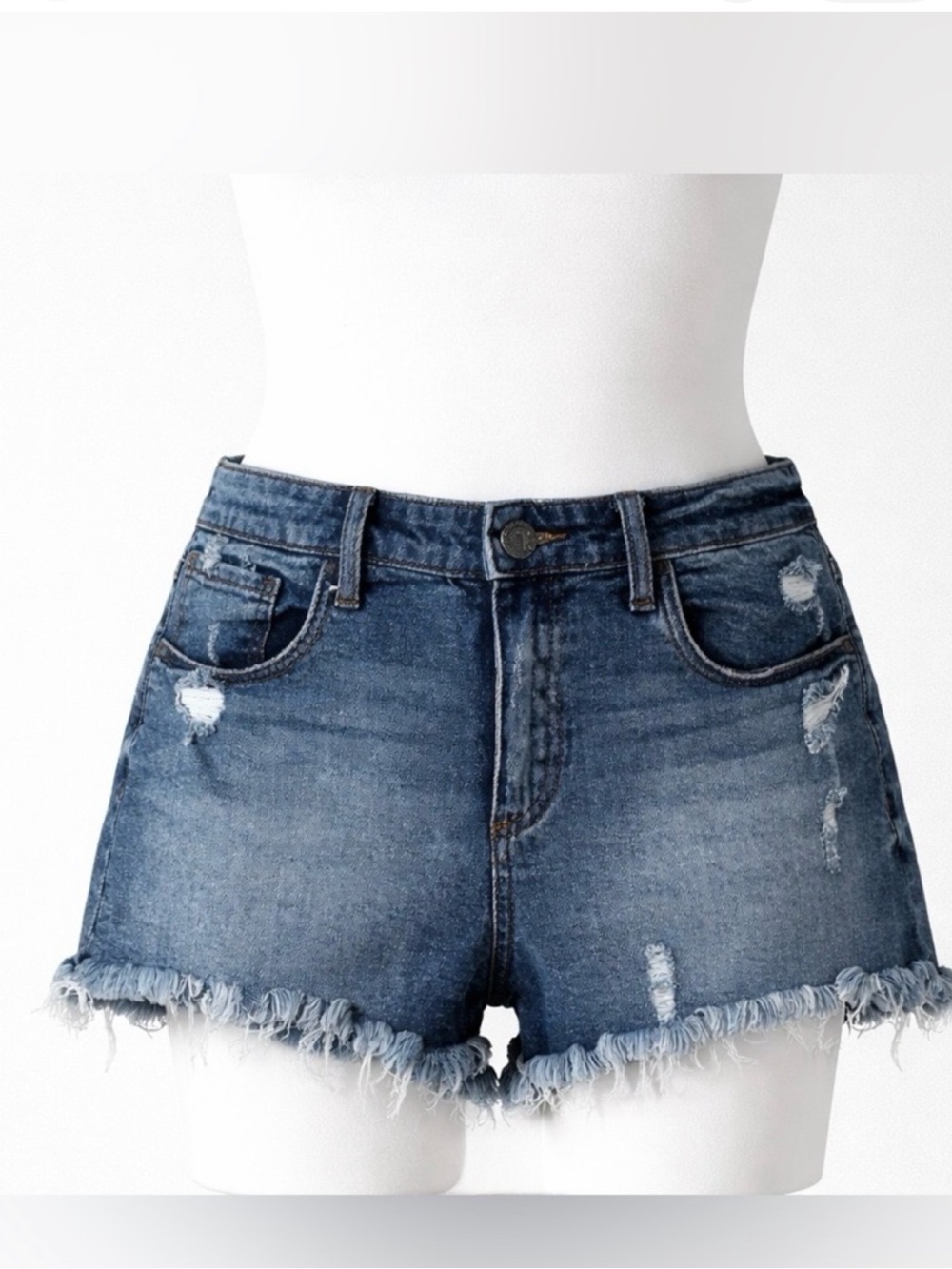Kut from the Kloth Frayed Hem Distressed Denim Shorts - Blue